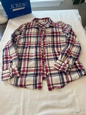 J. Crew Plaid Button-Down Shirt in Cream, Burgundy & Navy